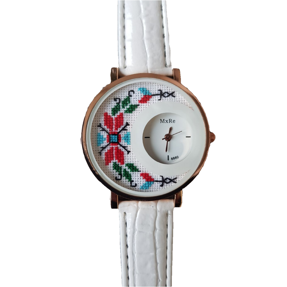 Дамски ръчен часовник с бродерия "Прелест" с цветна шевица